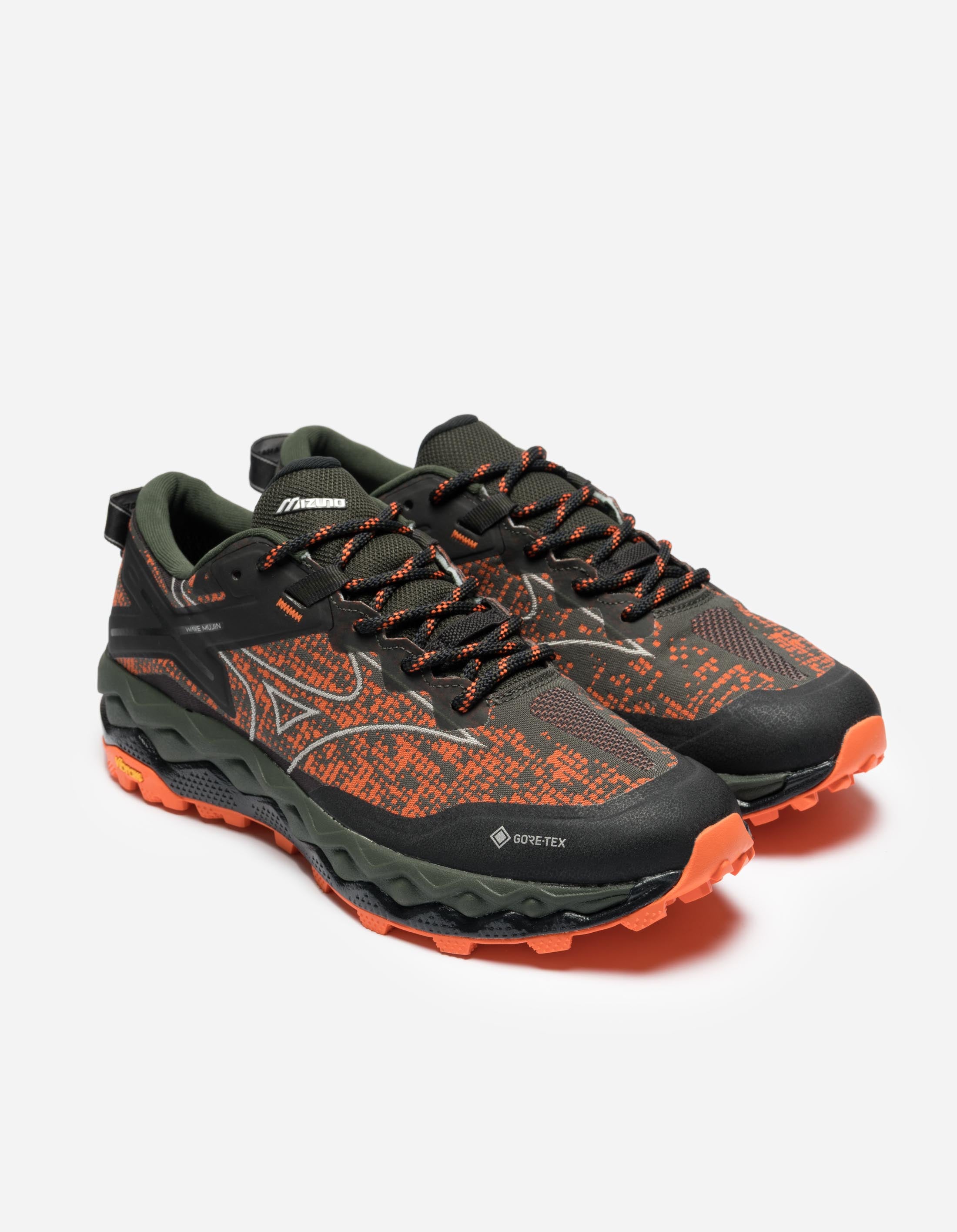 Maharishi Mizuno Wave Mujin LS GTX Trail Running Shoes - Vibrant Orange/Cool Gray/Pine Green - Waterproof Hiking & Outdoor Adventure Footwear