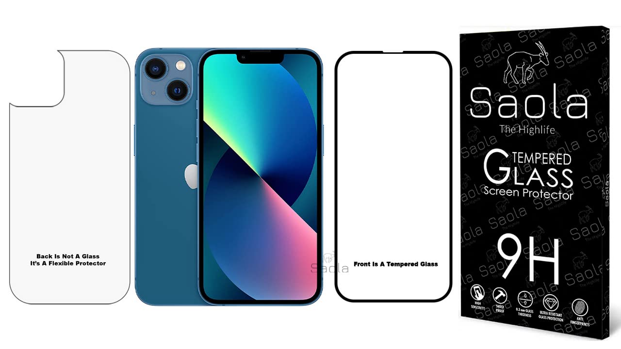 Premium HD+ Front & Back Screen Protector for iPhone 13 - Shatterproof Tempered Glass Front & Flexible TPU Back Cover - Includes 1-Minute Installation Kit & Cleaning Wipes - Perfect for Everyday Use, Travel & Outdoor Activities