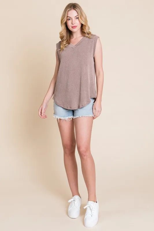 BOMBOM Rib Knit V Neck Tank Top for Women - Soft Stretchy Layering Essential - Perfect for Casual Outfits, Office Wear & Date Nights
