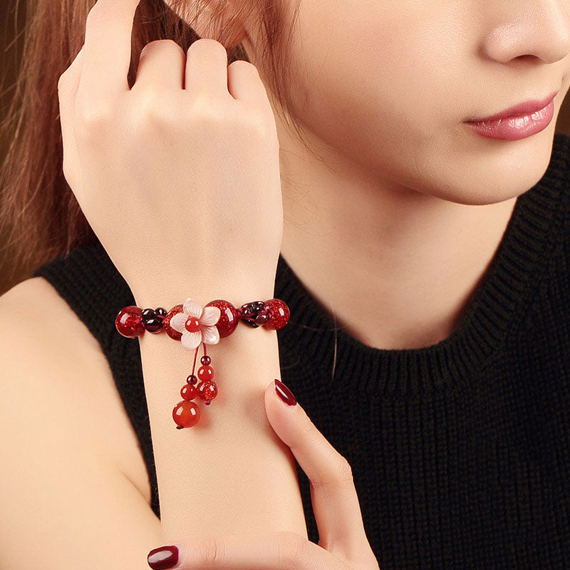 Handmade Red Agate Garnet String Bracelet for Women - Natural Stone Beaded Jewelry for Boho Style, Yoga & Meditation - Adjustable Spiritual Healing Bracelet