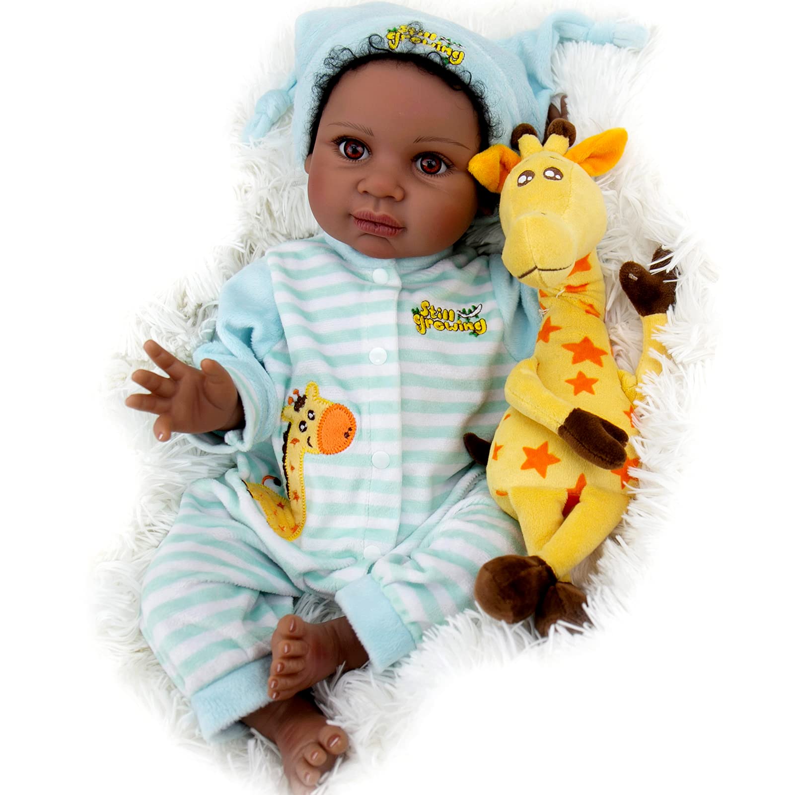 22 Inch Lifelike African American Reborn Baby Boy Doll - Realistic Black Silicone Newborn with Giraffe Gift Set | Perfect for Collectors, Nursery Decor, and Therapeutic Comfort