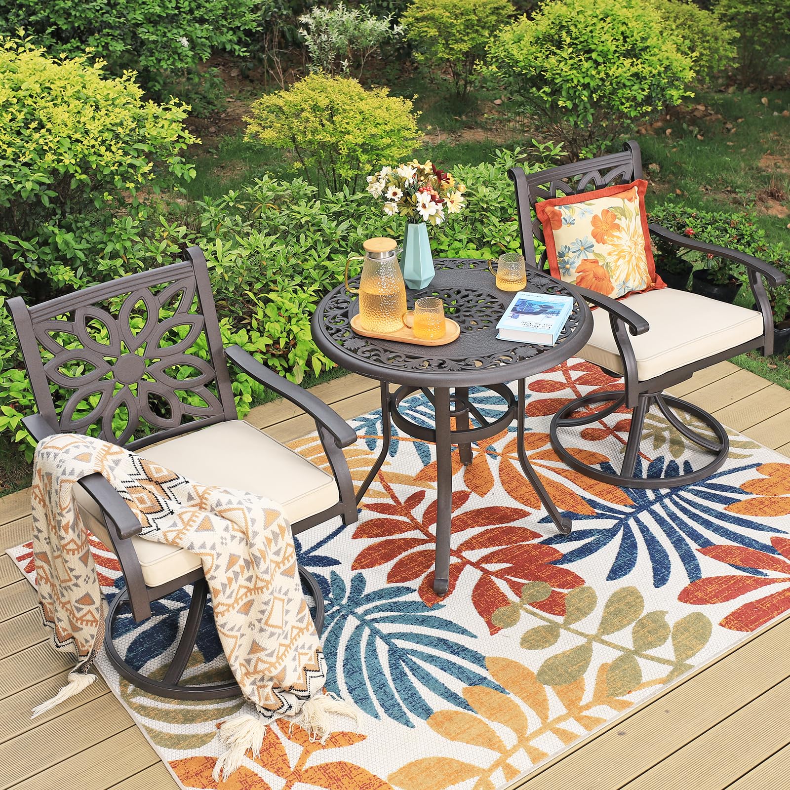 Sophia & William 2-Piece Brown Cast Aluminum Swivel Rocker Patio Dining Chairs Set - 350 lbs Weight Capacity - Outdoor Furniture for Garden, Deck, Poolside & Backyard Dining