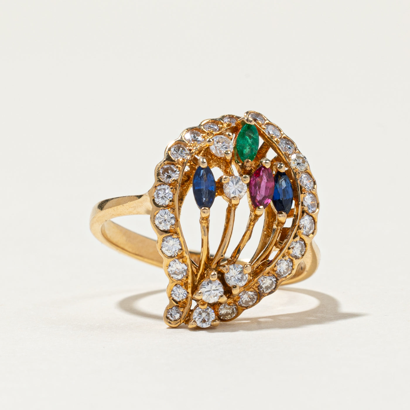 18K Gold Multi Gemstone & Diamond Cocktail Ring - 0.34ctw to 0.66ctw - Size 6.5 - Elegant Statement Jewelry for Parties, Weddings & Special Occasions