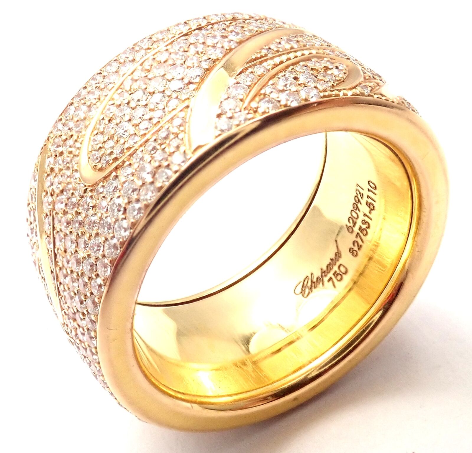 Chopard Chopardissimo 18k Yellow Gold Pave Diamond Signature Band Ring for Women - Luxury Wedding Engagement Gift with Original Box & Papers
