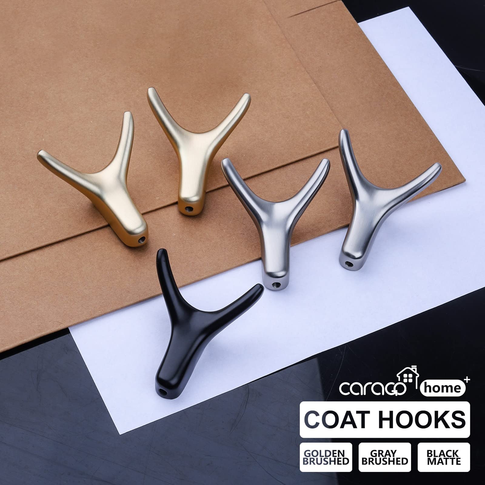 CARAGO 3-Pack Heavy Duty Metal Wall Hooks - Brushed Gray Coat & Towel Hooks for Bathroom, Kitchen, Living Room - Perfect for Hanging Clothes, Hats, Bags, Towels - Ideal for Home, Office & Dorm Organization