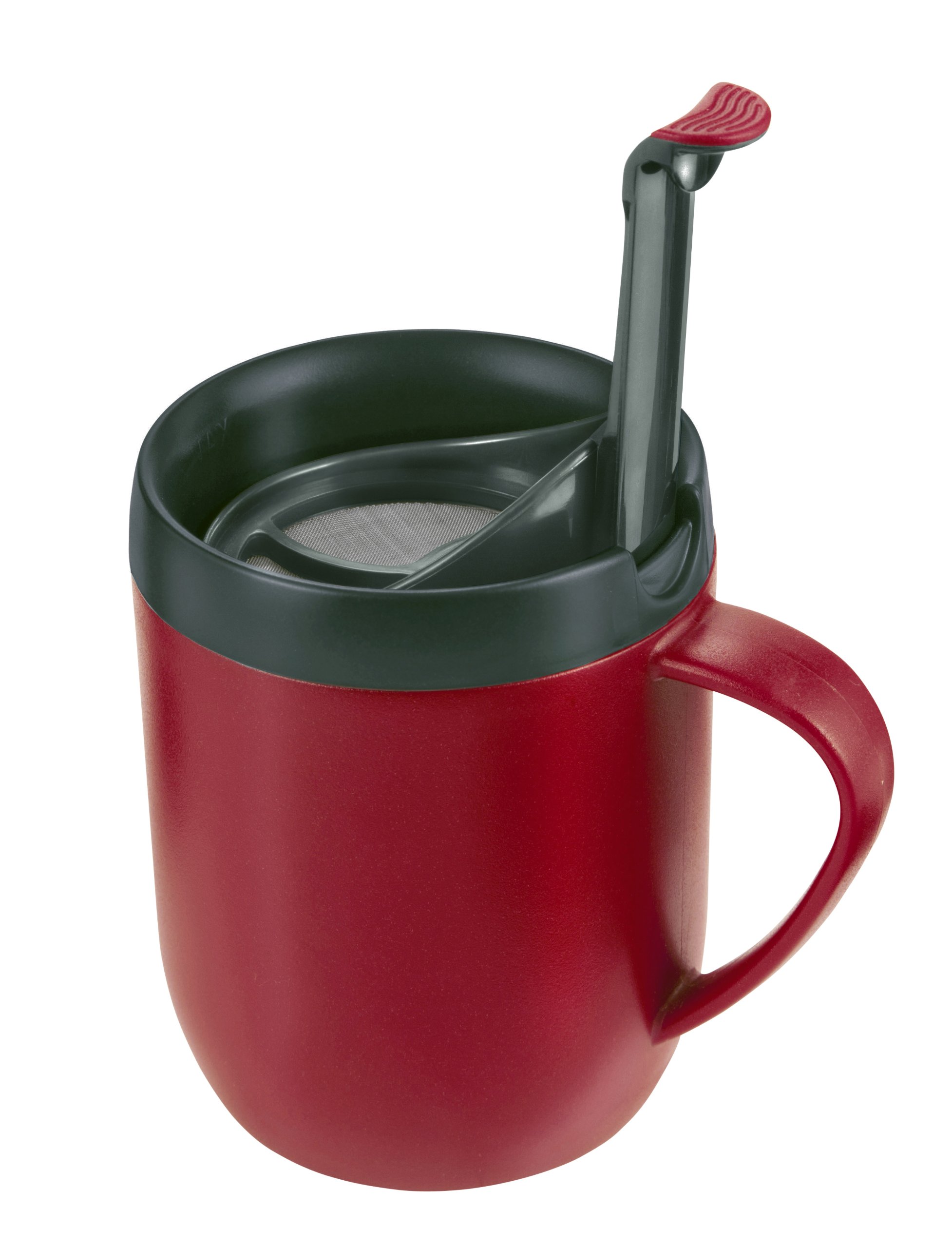 Zyliss Stainless Steel Hot Mug Cafetiere - 12oz Insulated Coffee Press with Lid, Red - Perfect for Office, Camping & Travel