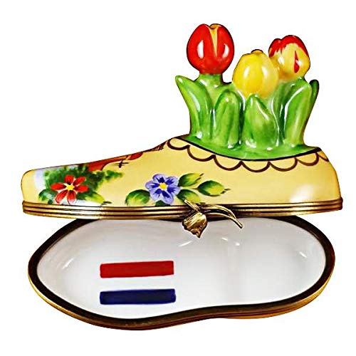 Hand-Painted Dutch Clog with Tulips Limoges Box - Miniature Collectible Trinket Box for Home Decor, Gift, and Souvenir Display