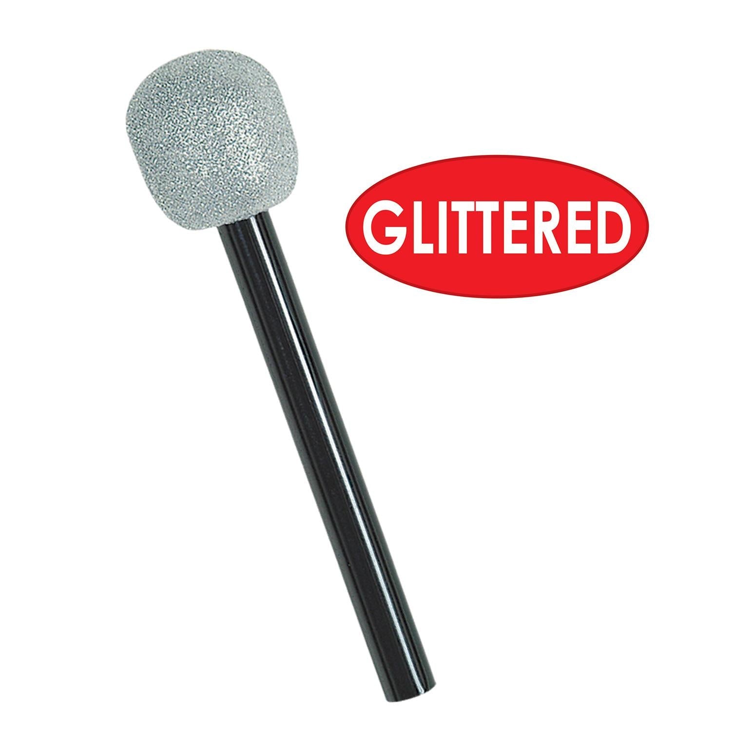 12 Pack Beistle Glittered Microphone - Silver & Black Party Supplies for Karaoke Nights, Birthday Parties & Stage Performances