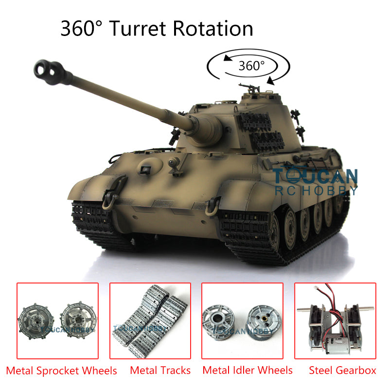 1/16 Henglong German King Tiger RC Tank - 7.0 Upgraded Version with 360° Rotating Turret, Metal Tracks & BB Shooting | Remote Control Military Vehicle for Adults & Collectors | Battle Simulation & Display Model