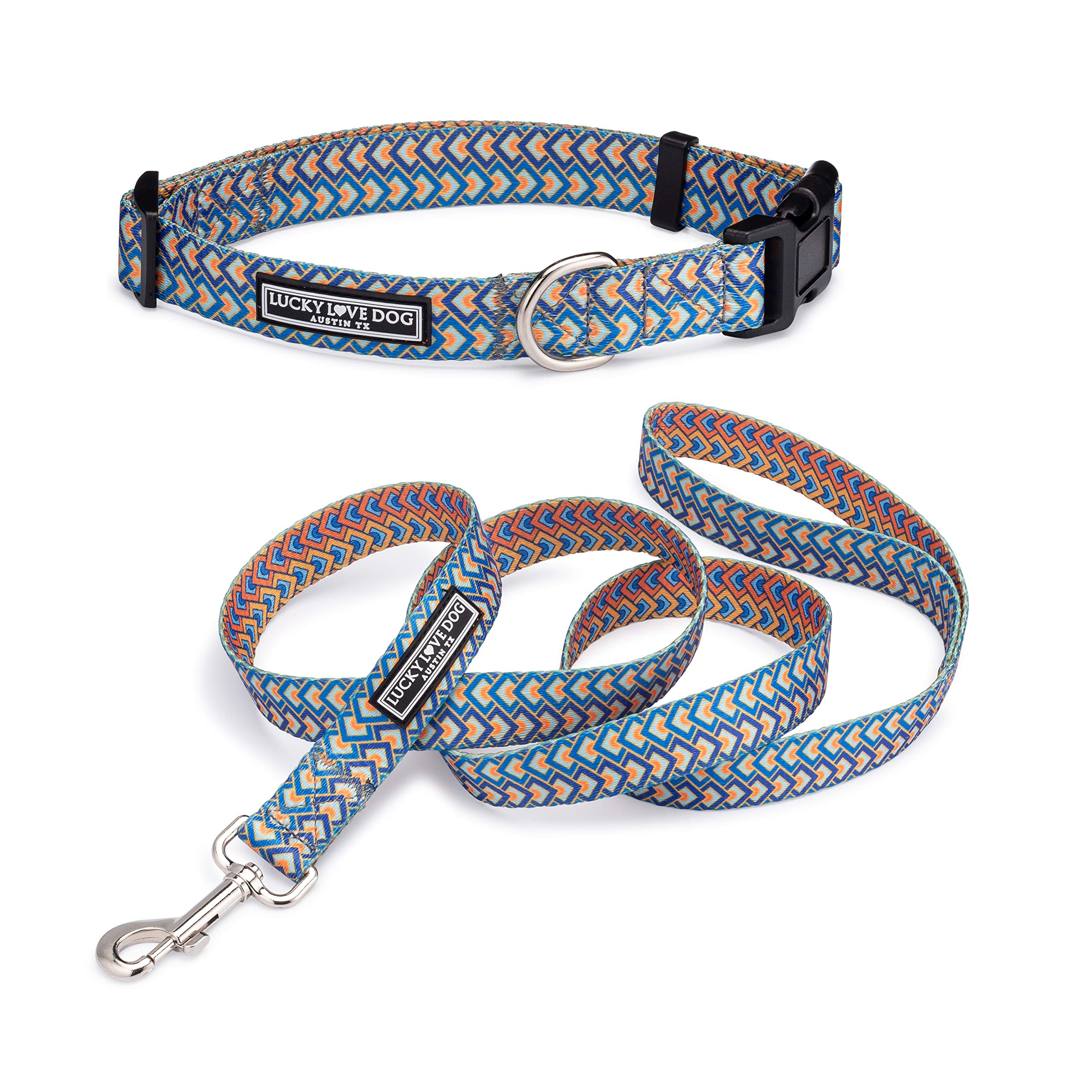 **Lucky Love Dog Matching Collar and Leash Set – Soft, Adjustable Geometric Pattern Pet Accessories for Small, Medium & Large Dogs – Perfect for Walks, Training & Gifts (X-Small, Murphy Combo)**