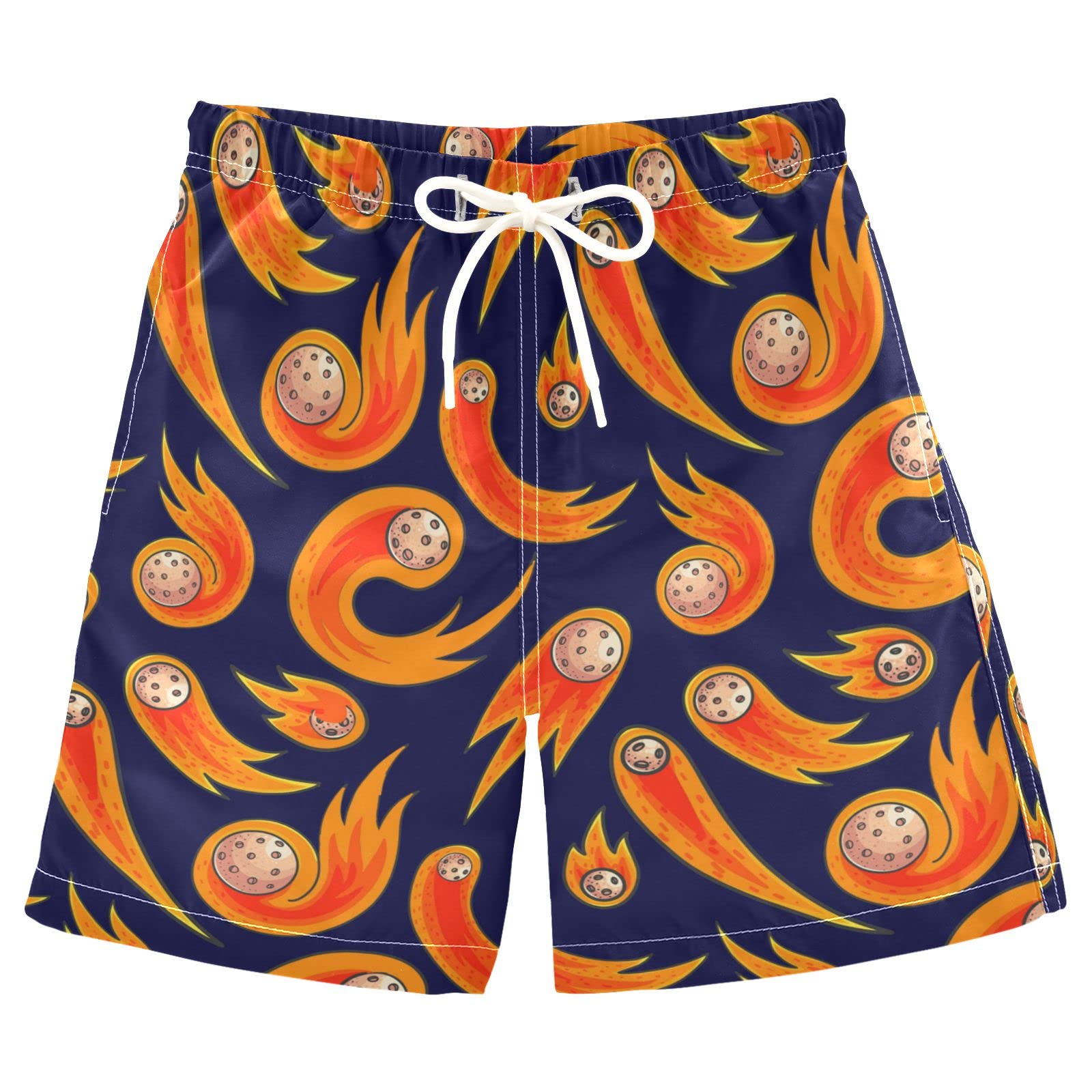 Space Fireball Star Meteor Boys Swim Trunks - Adjustable Waist Toddler Swim Shorts for Beach & Pool (8-14 Years) - Perfect for Summer Water Activities, Swimming Lessons & Vacation Fun