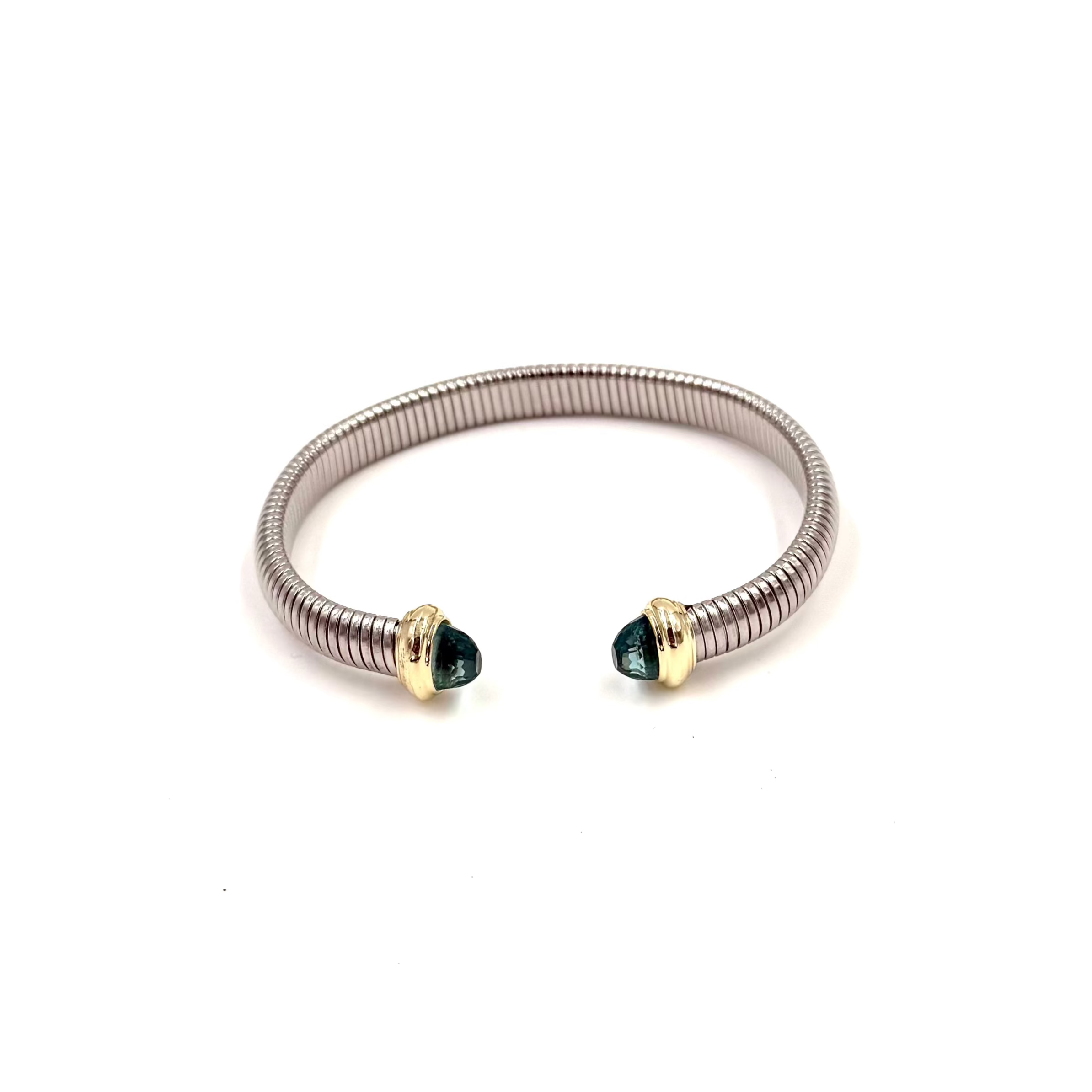 Ashley Gold Stainless Steel Open-End CZ Bangle Bracelet for Women - Fashion Jewelry Gift for Birthday, Anniversary & Special Occasions