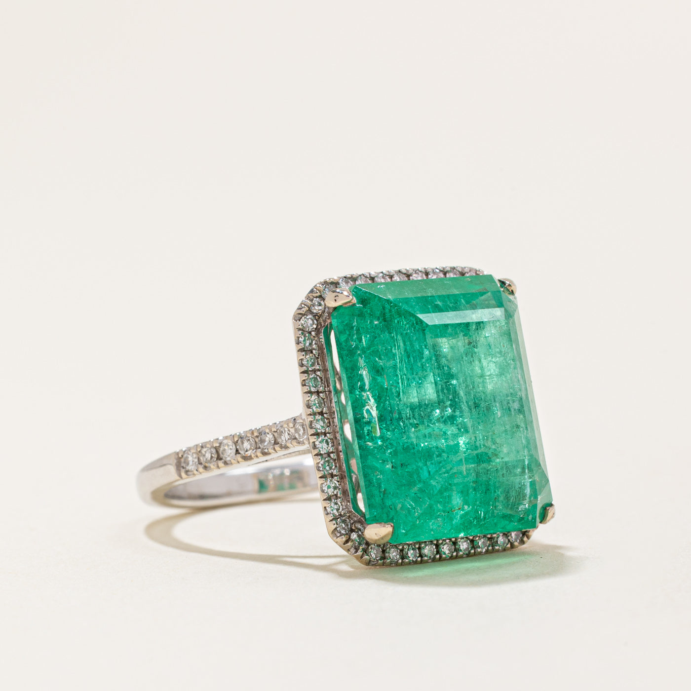 Effy 12.67ct Emerald & 0.30ctw Diamond Halo Cocktail Ring - Size 6 | Elegant Statement Jewelry for Evening Parties, Weddings & Special Occasions