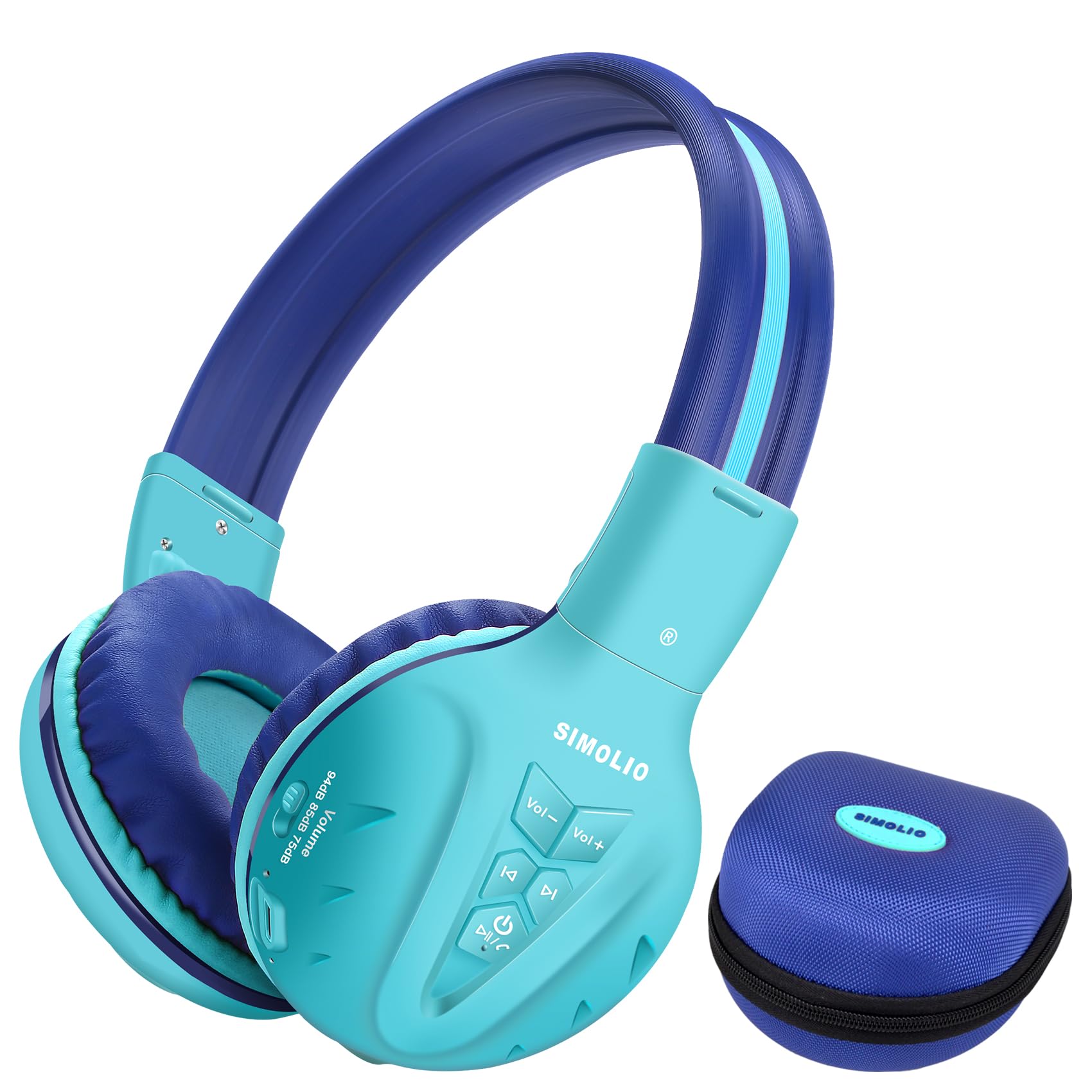 SIMOLIO Kids Bluetooth Headphones with Microphone - Wireless Over-Ear Headphones for Children with Safe Volume Limit, Foldable & Adjustable Headband - Perfect for Boys Girls Toddlers, Tablets, Travel & Airplane (Blue) | Ideal for Online Learning, Gaming & Entertainment