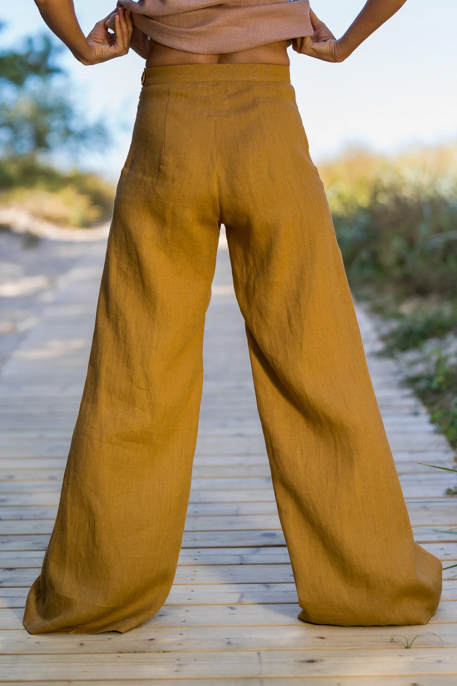 KLARA Linen Palazzo Pants for Women - Comfortable Wide Leg Trousers in Amber Yellow | Perfect for Summer, Beach, and Casual Wear