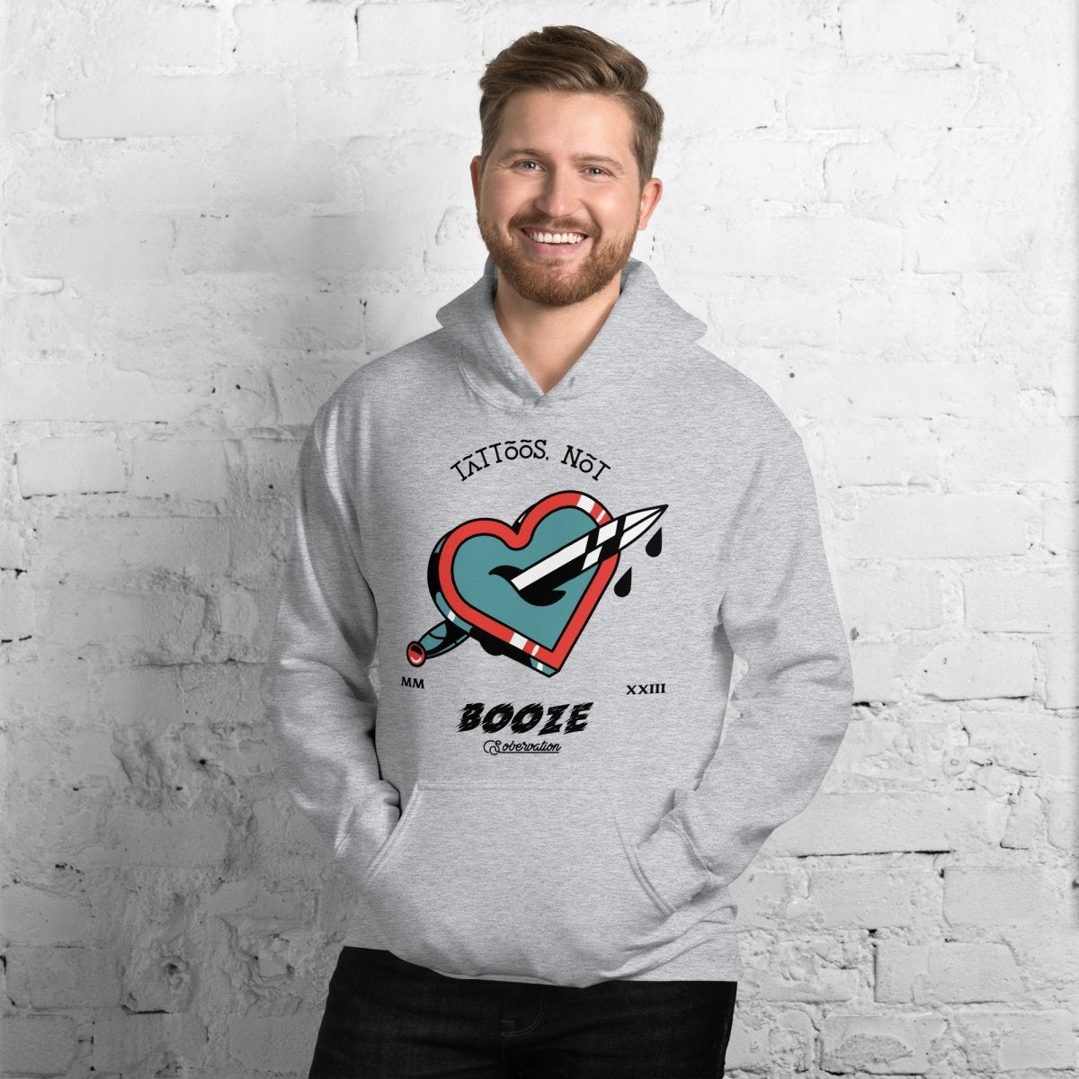 Tattoos Not Booze Unisex Hoodie - Trendy Graphic Pullover for Men & Women - Perfect for Casual Wear, Street Style & Everyday Comfort