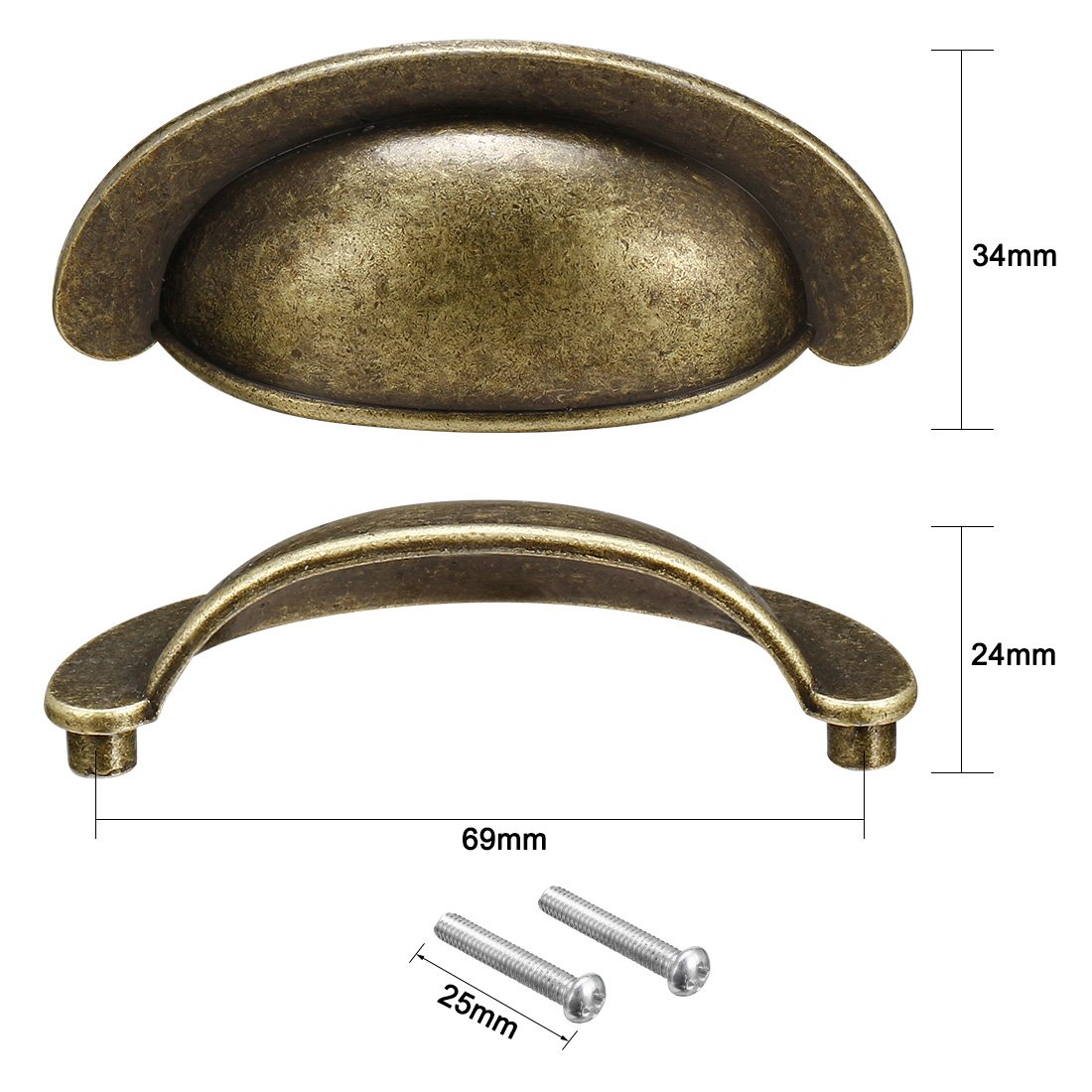 uxcell Bronze Cup Drawer Pulls - 2 Pack Kitchen Cabinet Handles with 2.71