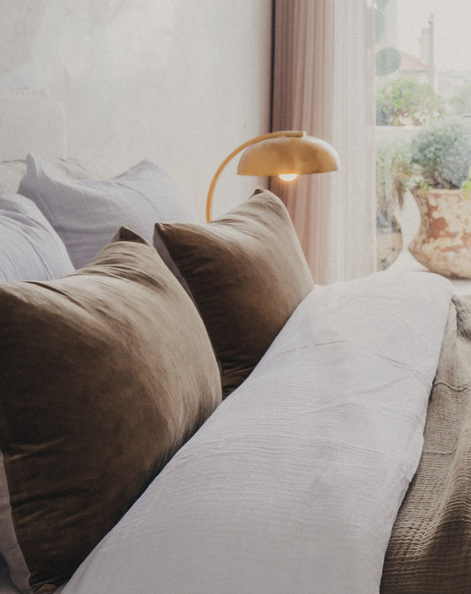 Linen Velvet Throw Pillow Cover | Olive Green Decorative Cushion for Sofa, Bed & Home Decor
