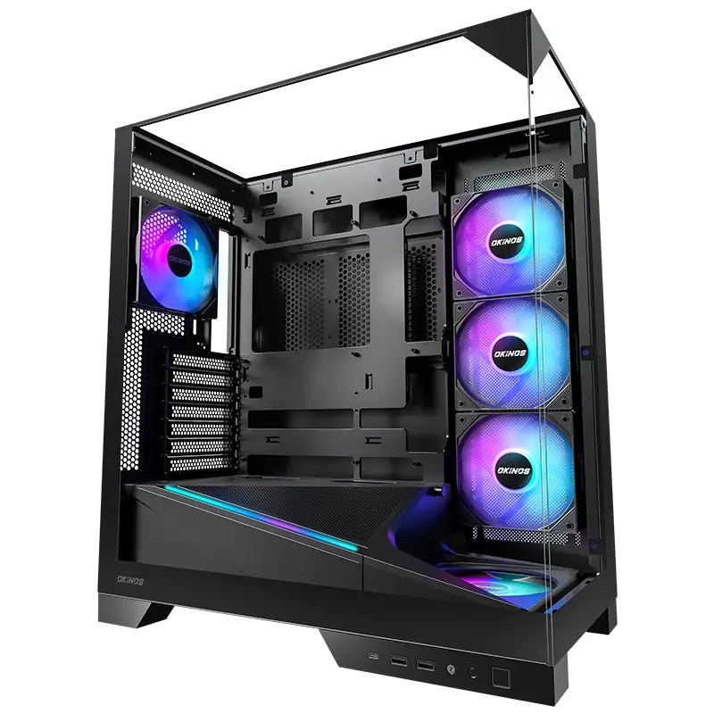 Okinos Aqua 93 TG Mid Tower ATX Computer Case - High Airflow Gaming PC Case with Tempered Glass Side Panel for Custom Builds & RGB Lighting Setup