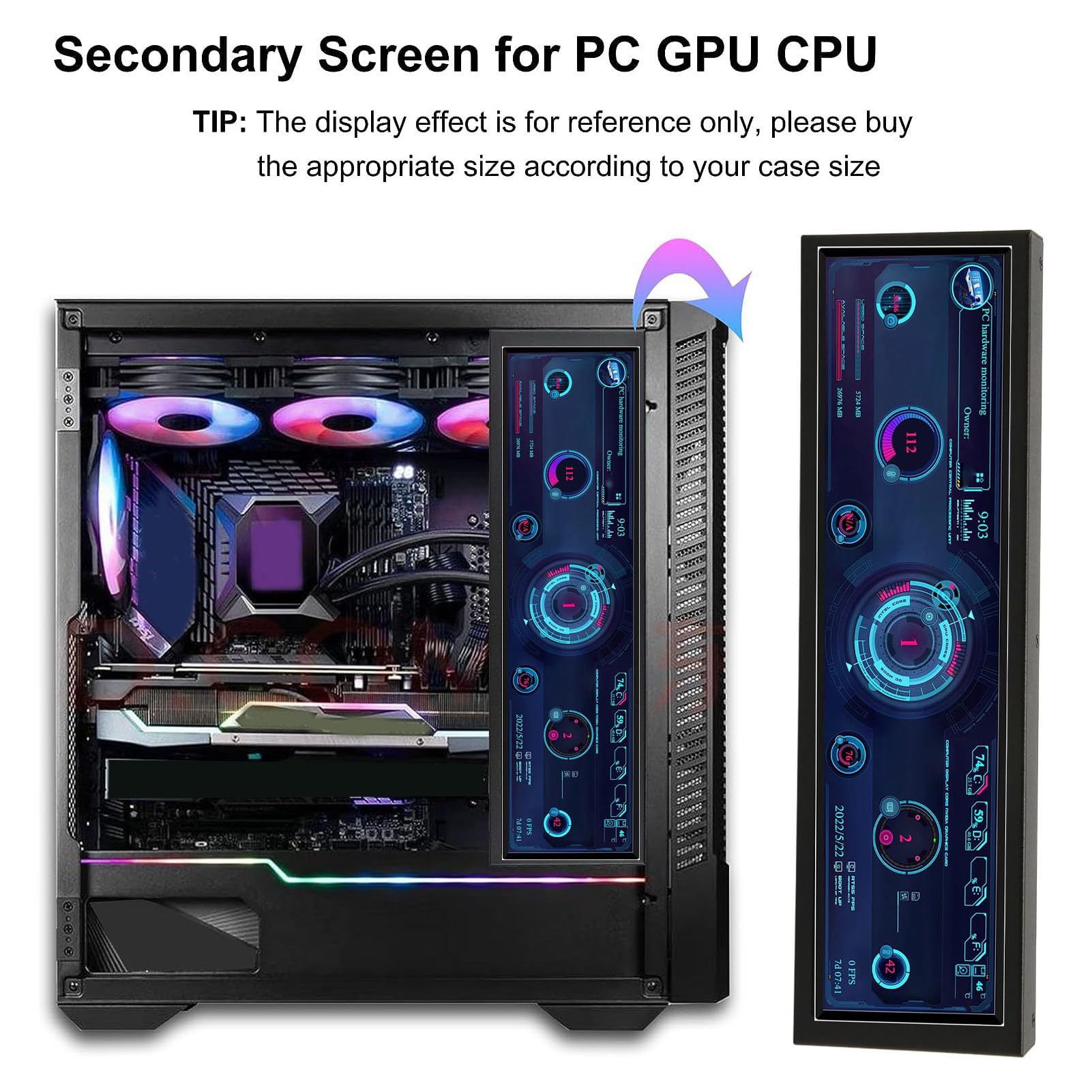 8.8 Inch Zunate Computer Temperature Monitor - USB-C Second Display with Customizable Layout, Eye Protection & Metal Shell for Desktop PC (Touch Screen) - Perfect for Gaming, Office Work & System Monitoring