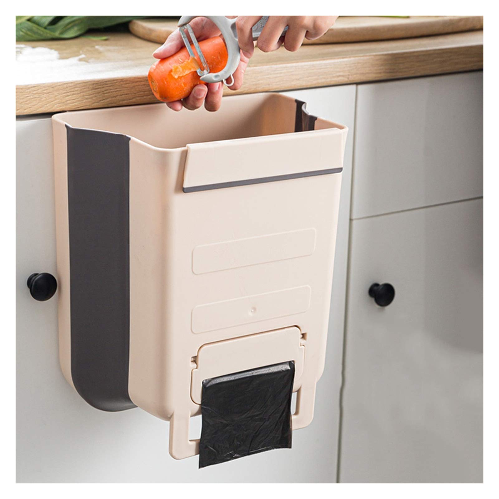 Foldable Hanging Trash Can for Kitchen Cabinet Door - Small Wall Mounted Waste Bin for Home, Car, Bedroom & Bathroom - Space Saving Garbage Storage for Recycling & Disposal (Ideal for Small Spaces & Organization)