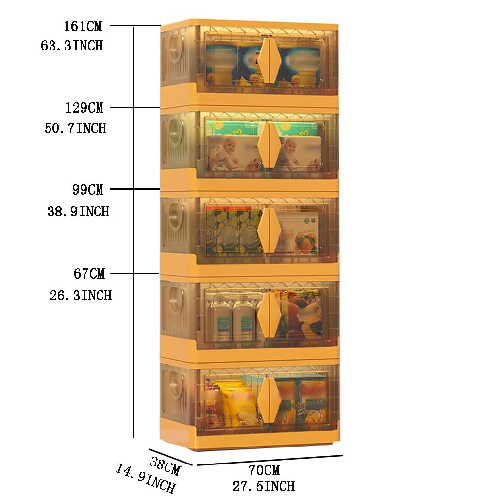 Large Acrylic Folding Storage Containers with Clear Front Window & Top Lid - 70x39x129cm Plastic Storage Box for Home Organization (Yellow Teal) - Perfect for Closet, Pantry, Office & Toy Storage