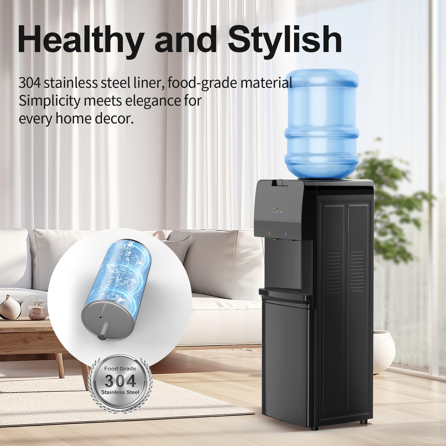 **Hot & Cold Water Cooler Dispenser for 3/5 Gallon Bottles - Child Safety Lock, Quiet Design - Perfect for Home, Office, Living Room & Kitchen**    *(Ideal for Hydration, Entertaining Guests, and Workspace Convenience)*