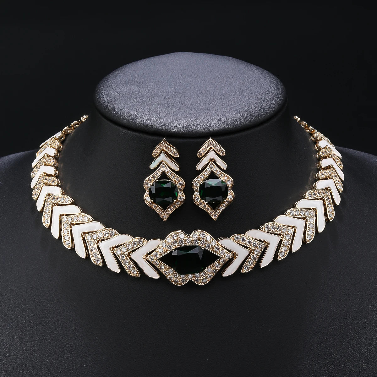 Cubic Zirconia White Enameled Lip Choker Necklace & Earrings Set for Women - Elegant Party Costume Jewelry Gift (CN11336) - Perfect for Prom, Halloween, and Special Occasions