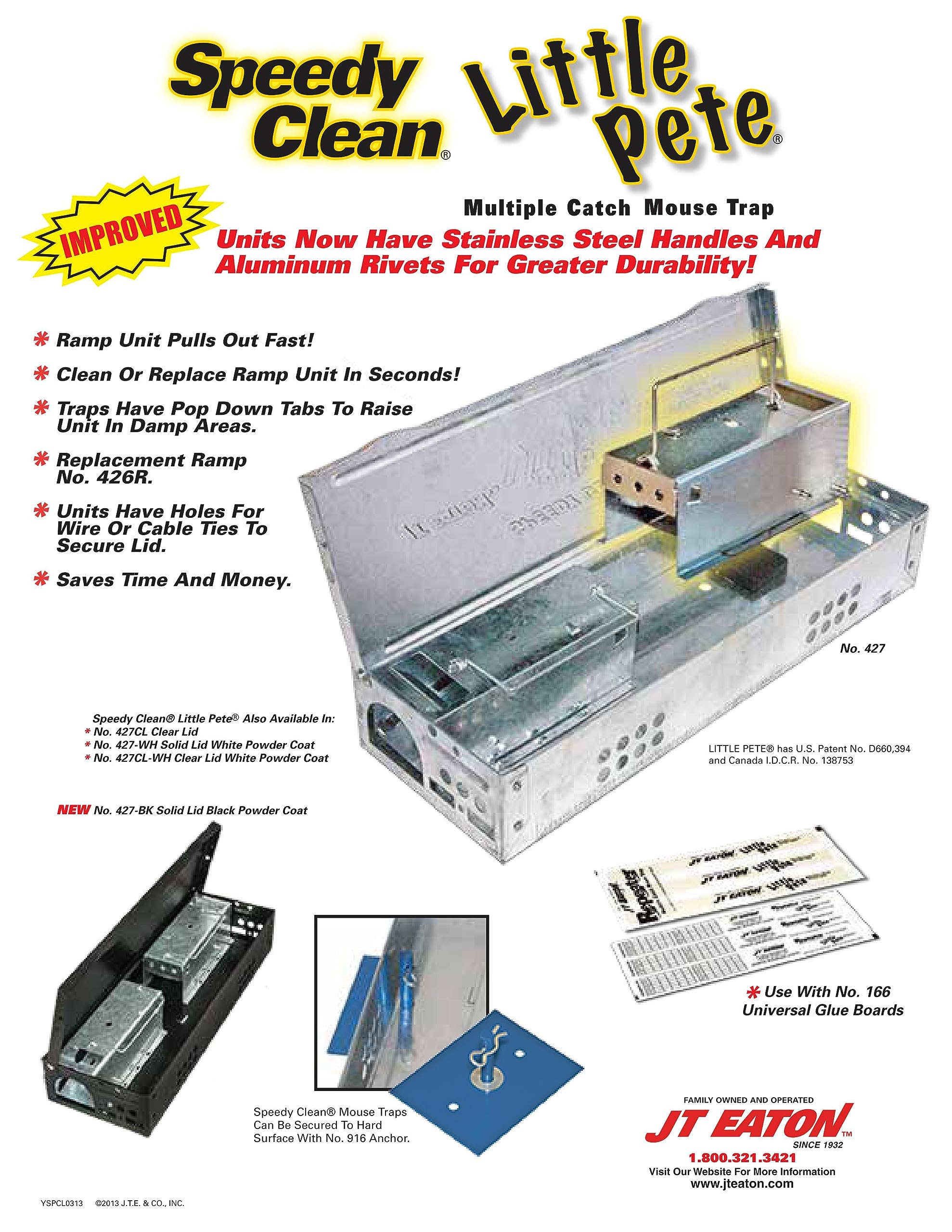 JT Eaton 427 Speedy Clean® Little Pete® Slim Multiple Catch Mouse Trap with Removable Ramps - No Bait or Poison Needed - Effective Rodent Control for Homes, Garages & Basements