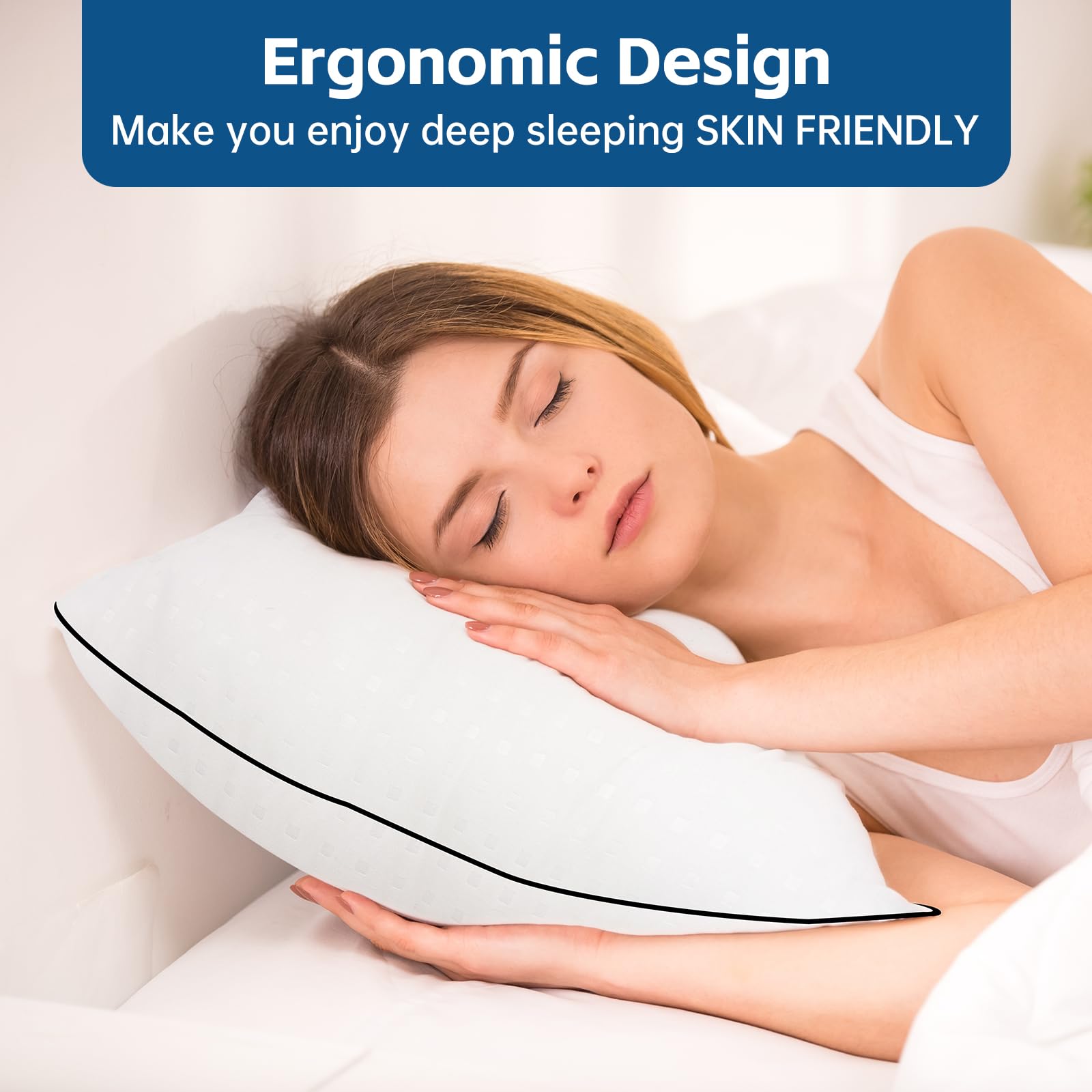 Wansimoo Queen Size Cooling Pillows Set of 4 - Hotel Quality Soft & Supportive Pillows for Back, Stomach & Side Sleepers - Breathable & Comfortable for All Night Sleep - Perfect for Bedroom, Guest Room & Travel Use