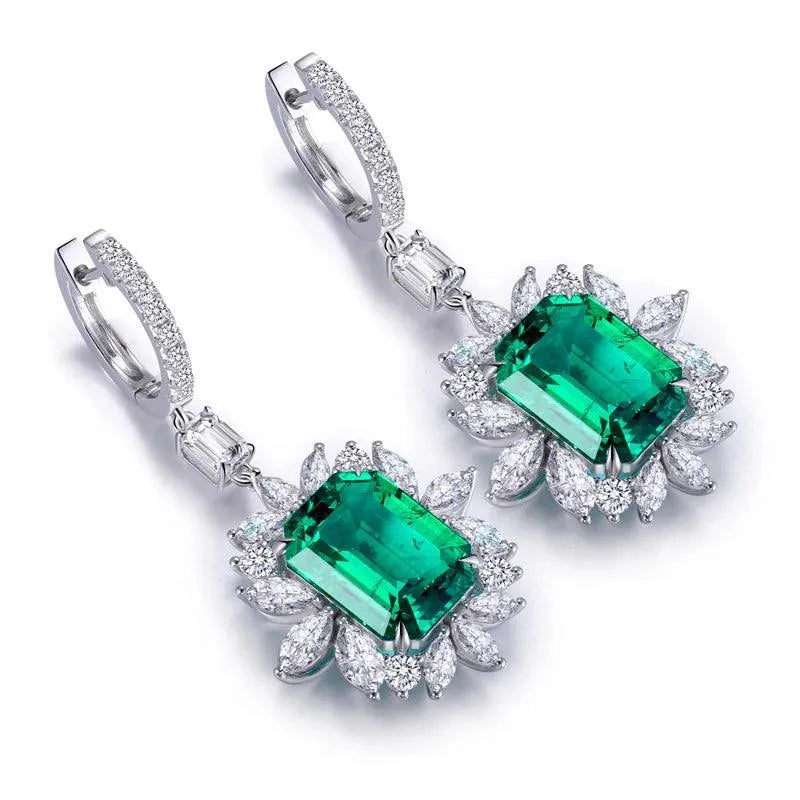 10K Gold Lab-Grown Emerald Earrings with Moissanite - Hydrothermal Created Fine Jewelry for Women | Wedding, Party, Anniversary Gift | Elegant & Timeless Accessory for Special Occasions