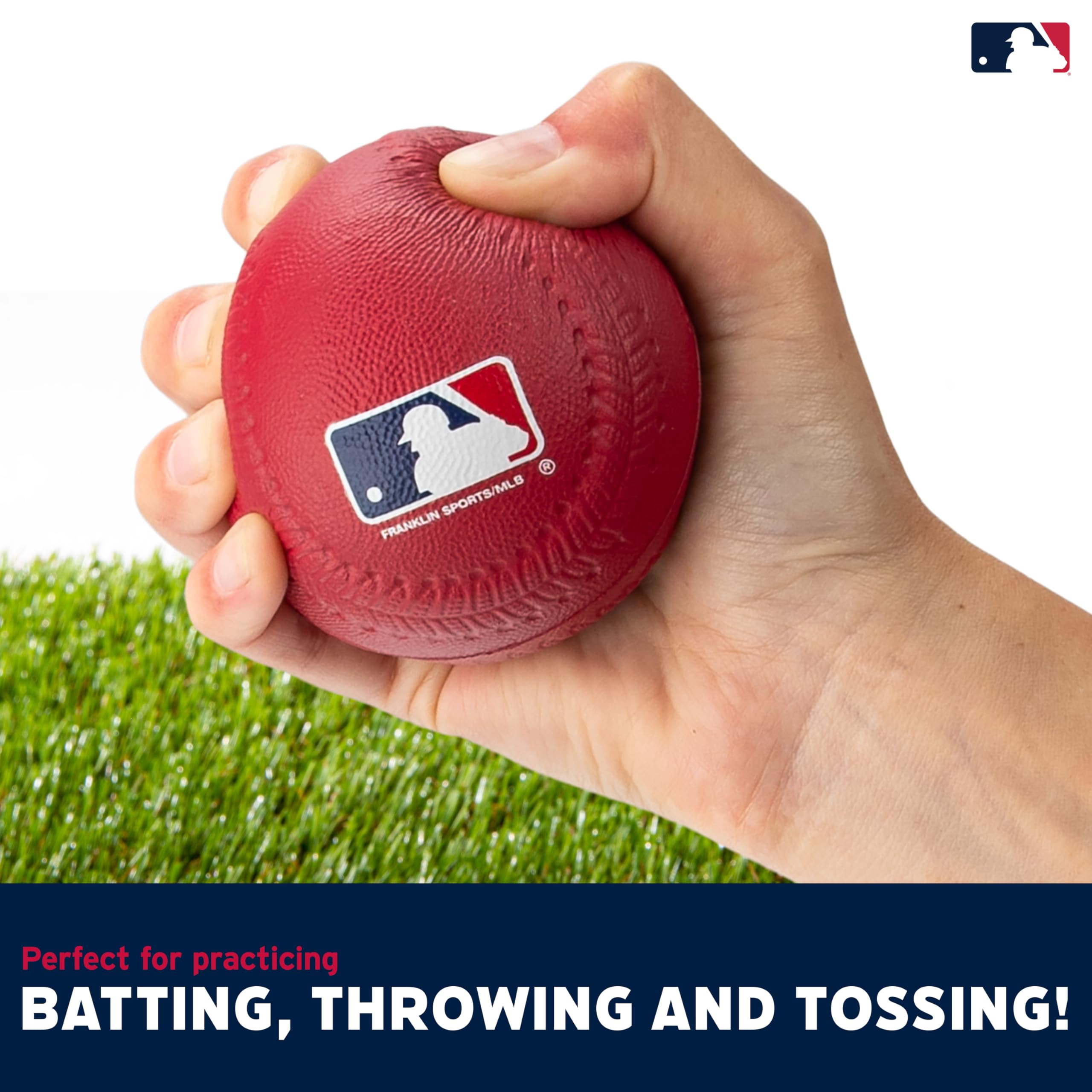 Franklin Sports Foam Baseballs - 3 Pack Soft Practice Balls for Kids Training | MLB Licensed | Safe for Indoor & Outdoor Use | Perfect for Backyard, Batting Cage & T-Ball Practice