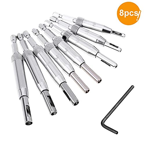 8pcs Self-Centering Hinge Drill Bit Set for Wood Hinges & Drawers - 7 Size Hole Diameter, Round Shank, Silver (Perfect for Cabinet Installation & Furniture Making)