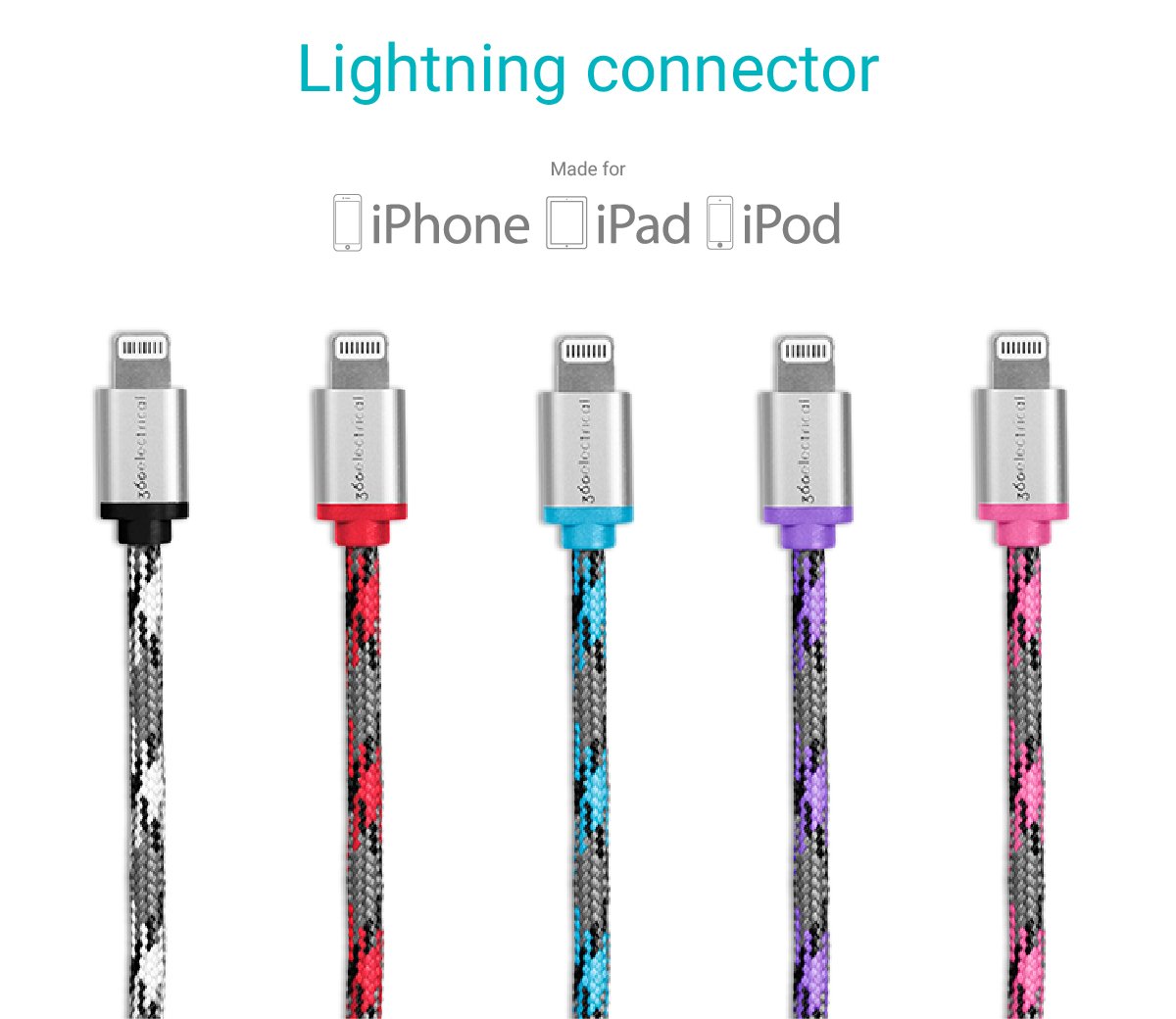 360 Electrical 360400 QuickCharge Lightning to USB Braided Charging Cable - 3ft/0.9m Fast Charging Cord for iPhone, iPad - Durable & Tangle-Free - Perfect for Home, Office, Travel & Car Charging (Black)