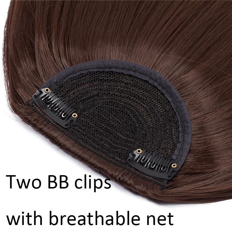PARTYCART Clip-In Bangs Hair Extension - Thick Natural Full Front Straight Fringe with Temples | One Piece Hairpiece for Instant Hairstyle (Brown) | Perfect for Cosplay, Costume Parties & Everyday Wear