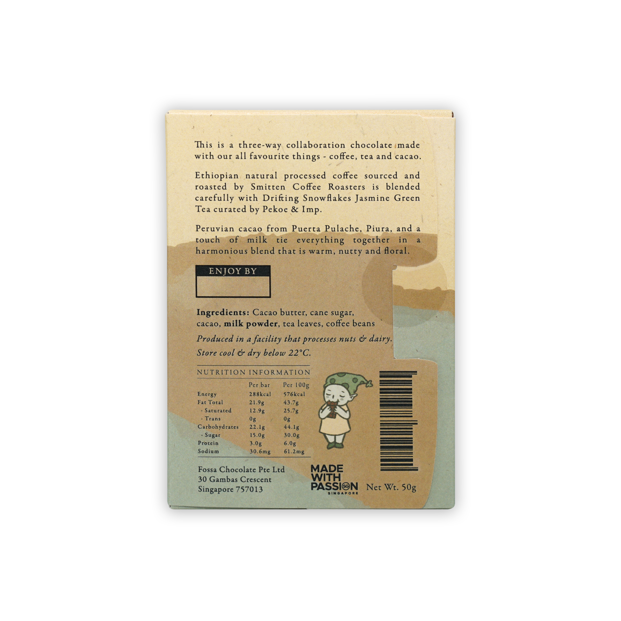 Premium Fossa Dark Milk Chocolate Coffee Jasmine Creme Bar - Limited Edition Gourmet Chocolate for Gifting & Dessert Pairing