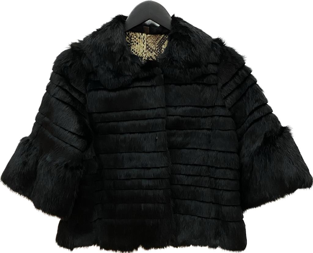 Luxury B16R Cuadra Black Rabbit Fur Coat for Women - Elegant Winter Outerwear for Parties & Special Occasions