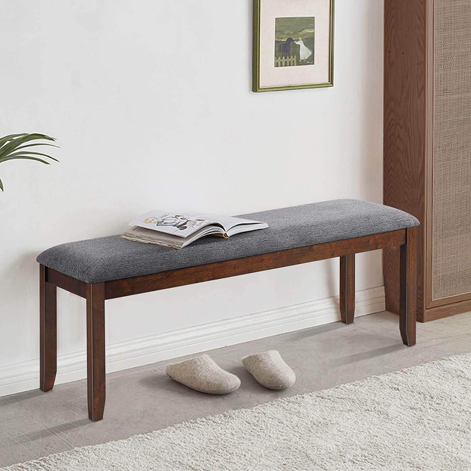 S AFSTAR Upholstered Dining Table Bench with Rubber Wood Frame - 47.5 x 15.5 x 19.5 Inches - Wooden Ottoman Bench for Dining Room, Living Room, Hallway & Bedroom (Set of 2) - Perfect for Extra Seating, Footrest or Decorative Accent
