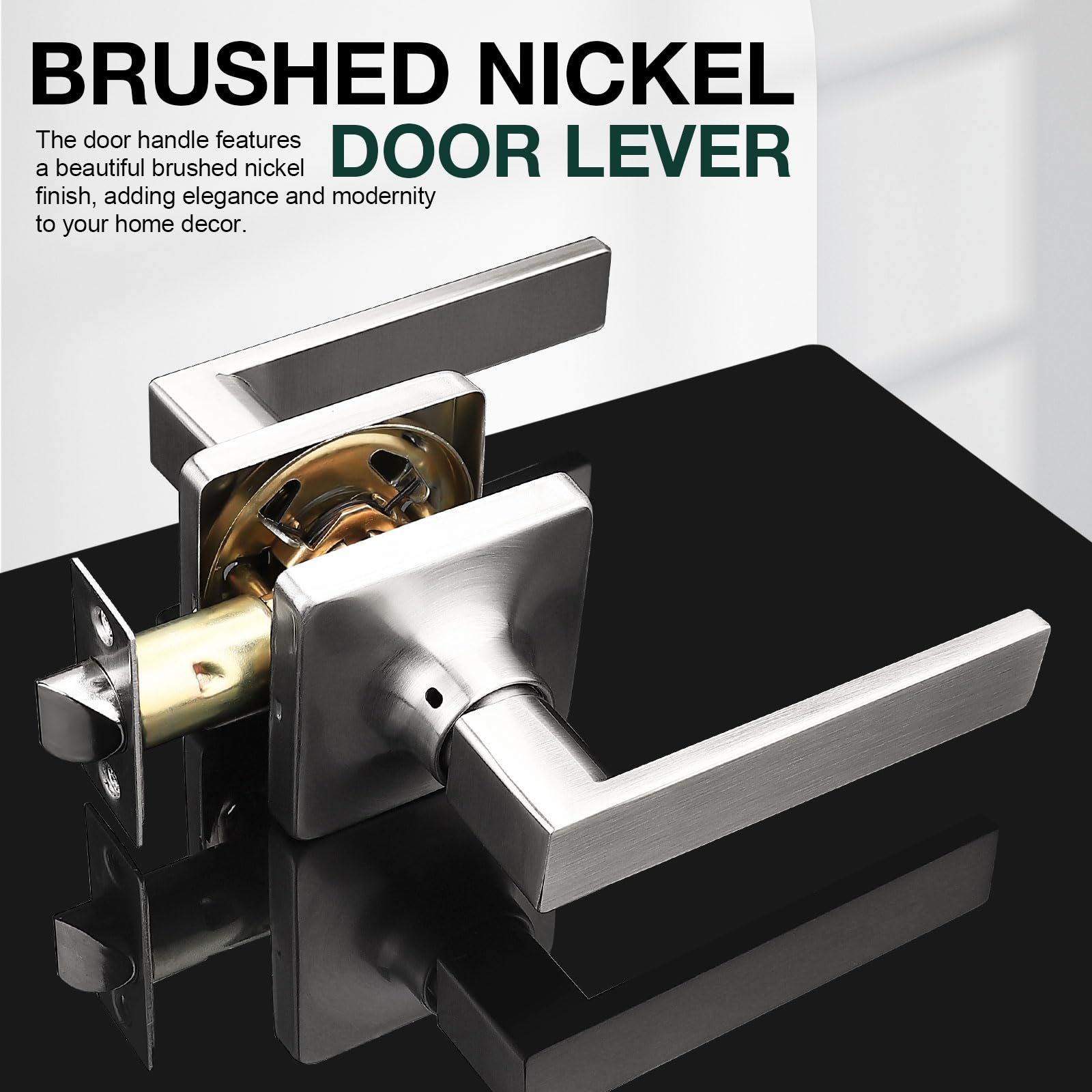 Gobekor 6 Pack Brushed Nickel Square Interior Door Handles - Keyless Passage Lever Set for Closet, Bedroom & Office Doors (Straight Levers, Modern Design)