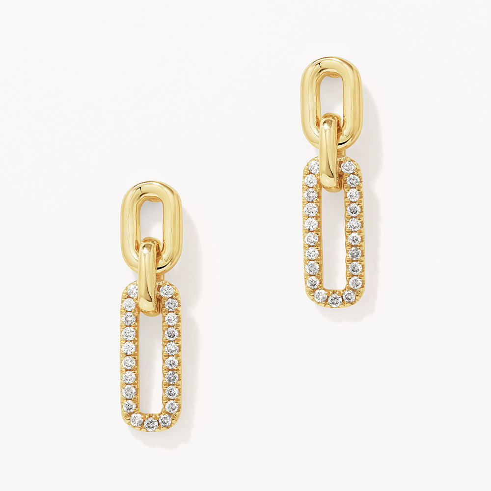 10k Gold Diamond Paperclip Drop Earrings - Elegant Dangle Earrings for Women, Perfect for Parties, Weddings & Everyday Wear