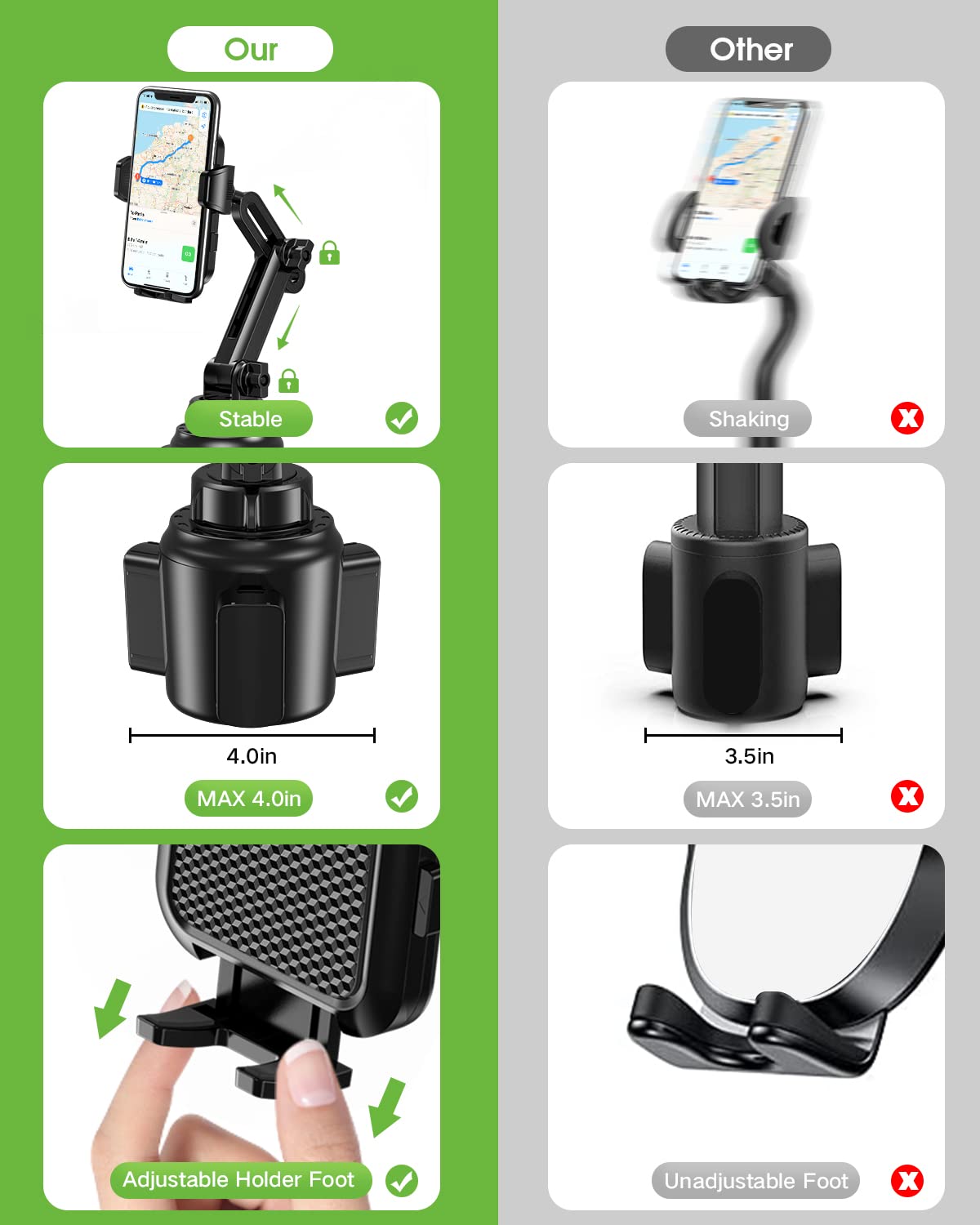 2025 Upgraded Universal Car Cup Phone Holder - No Shaking Expandable Base for iPhone Samsung All Smartphones (1 Pack) | Perfect for Road Trips, Commuting & Hands-Free Driving