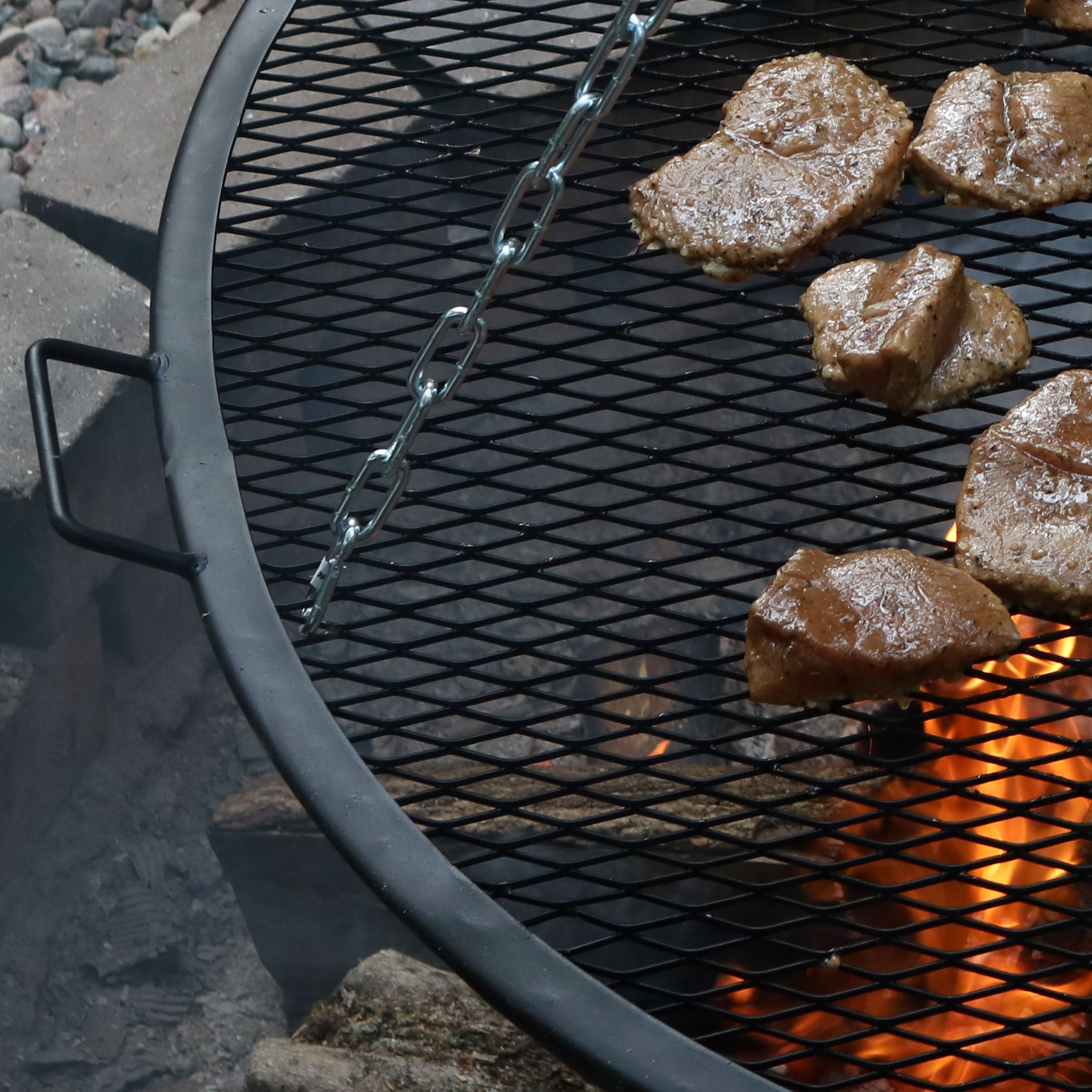 Sunnydaze X Marks Round Cooking Grate - Heavy Duty Campfire Grill for Outdoor BBQ, Picnics & Backyard Grilling - Perfect for Camping, Tailgating & Patio Parties