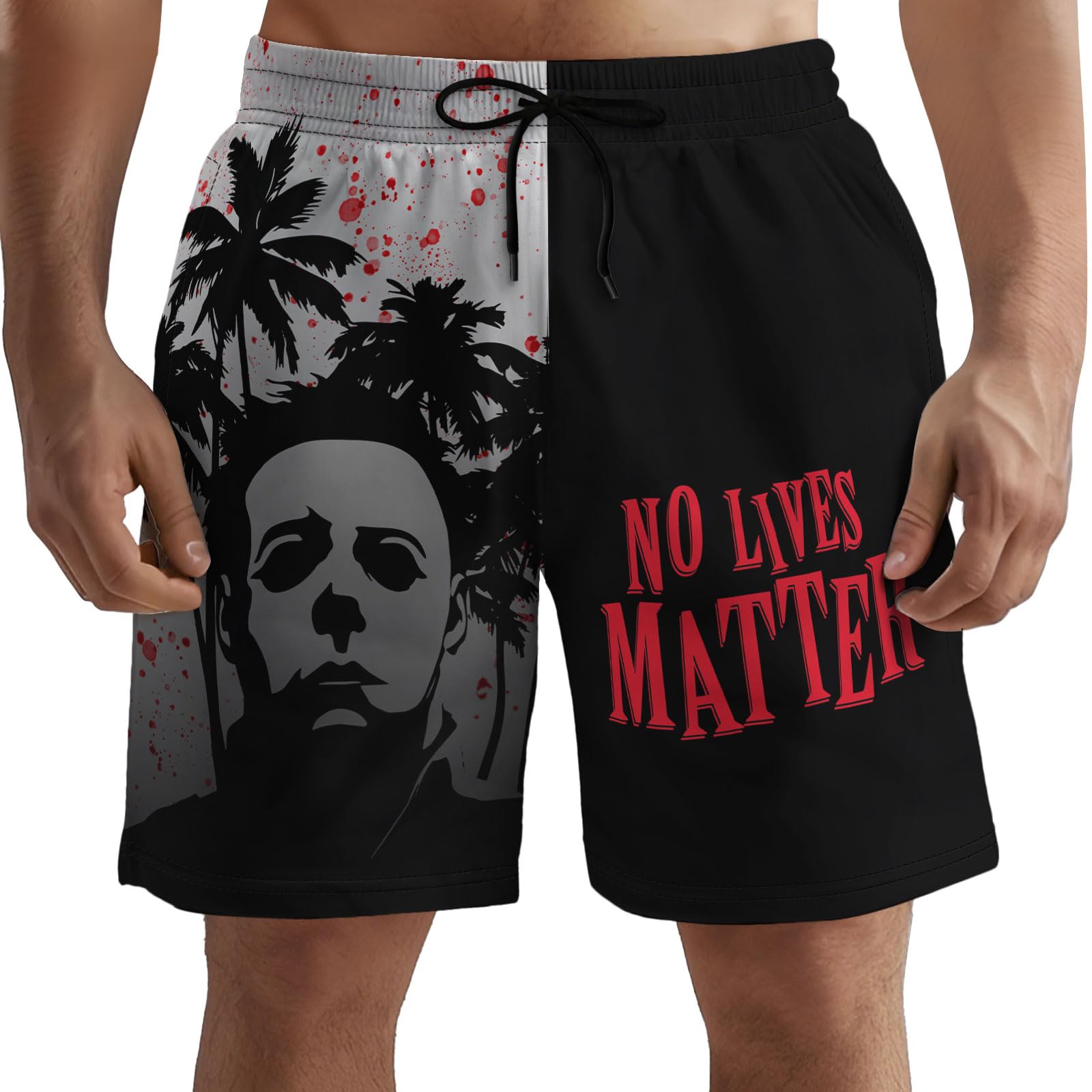 Men's Quick Dry Swim Trunks with Horror Print - Beach Shorts with Pockets for Swimming & Summer Vacation - Perfect Gift for Horror Fans