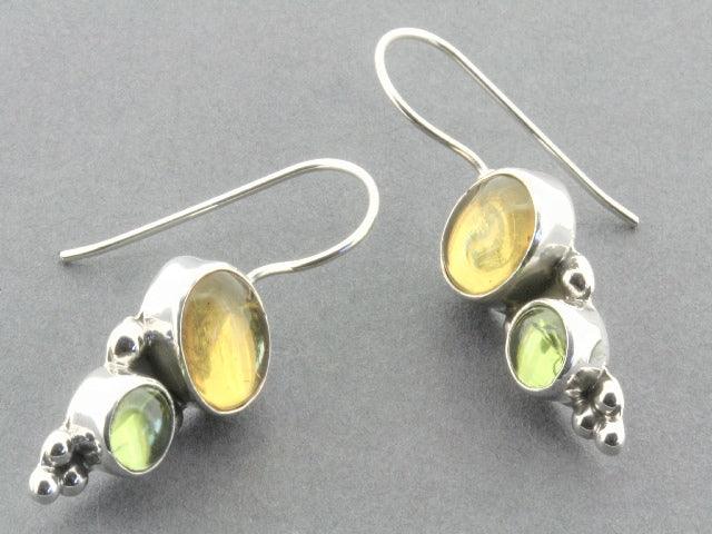 Natural Amber & Citrine Drop Earrings in Sterling Silver – Elegant Dangle Jewelry for Women, Perfect for Parties & Special Occasions