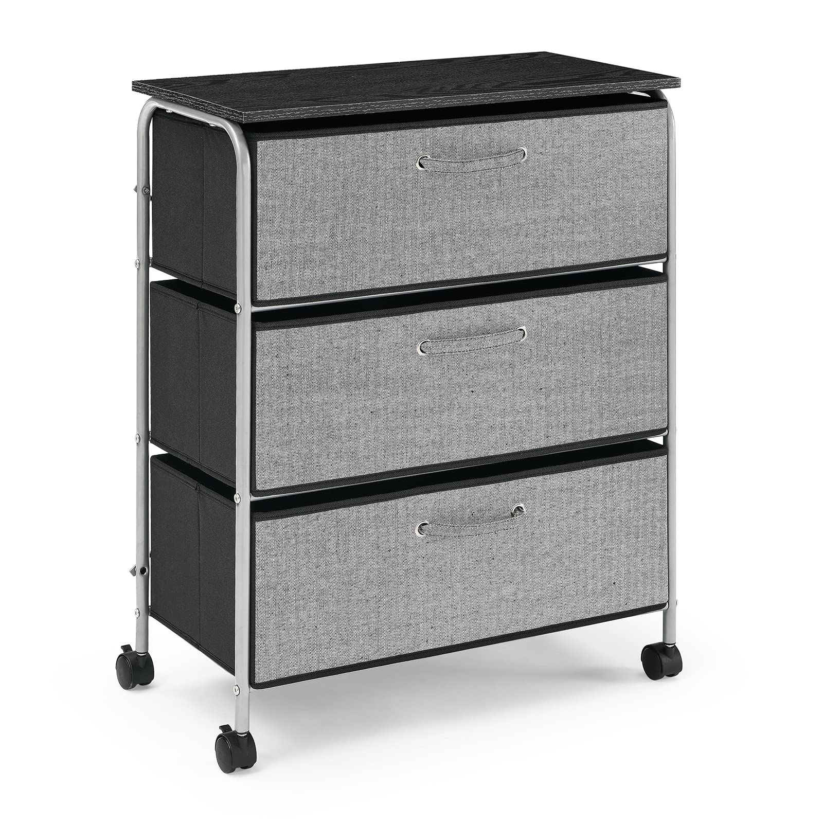 3-Drawer Fabric Dresser Storage Tower with MDF Top - Bedroom Organizer for Closet, Nursery, Office & Entryway - Space-Saving Grey Dresser for Clothes, Toys & Home Organization