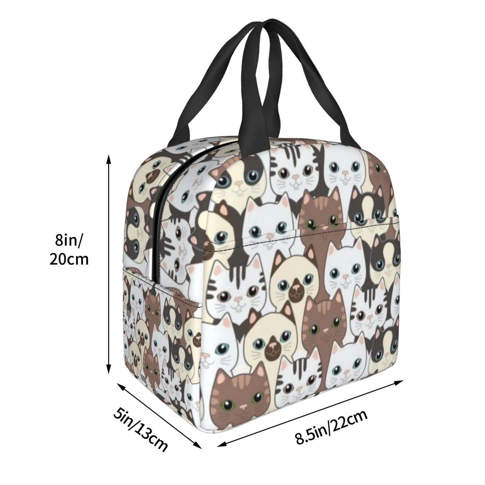 Giwawa Insulated Lunch Bag with Cute Cat Print - Leakproof Cooler Tote for Women, Men, Kids - Perfect for School, Office, Work, Picnic & Outdoor Activities