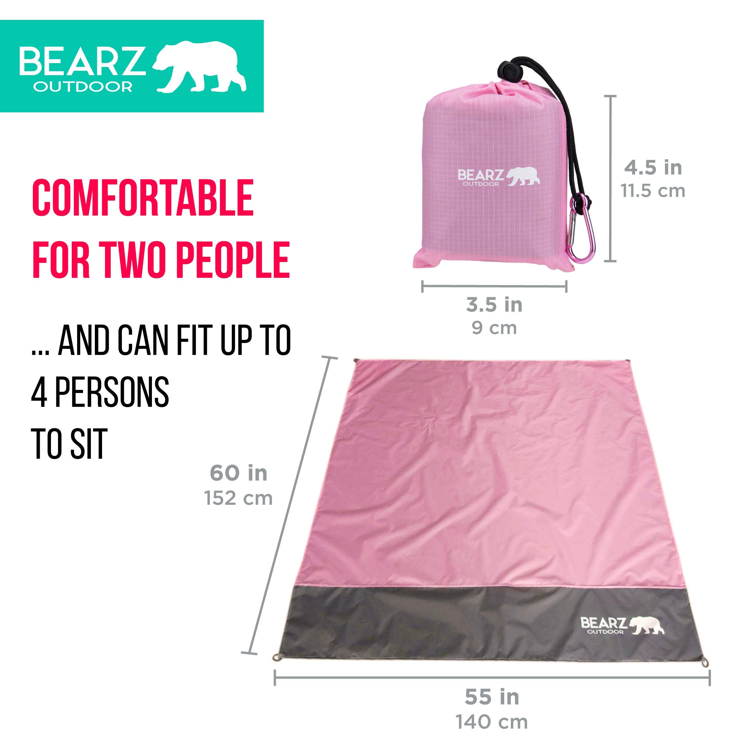 **Waterproof Pocket Picnic Blanket with Stakes - Portable Travel & Beach Blanket for Camping, Outdoor Picnics, Hiking, and Beach Days (Pink)**