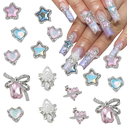 Pink Blue Heart Star Nail Gems-9