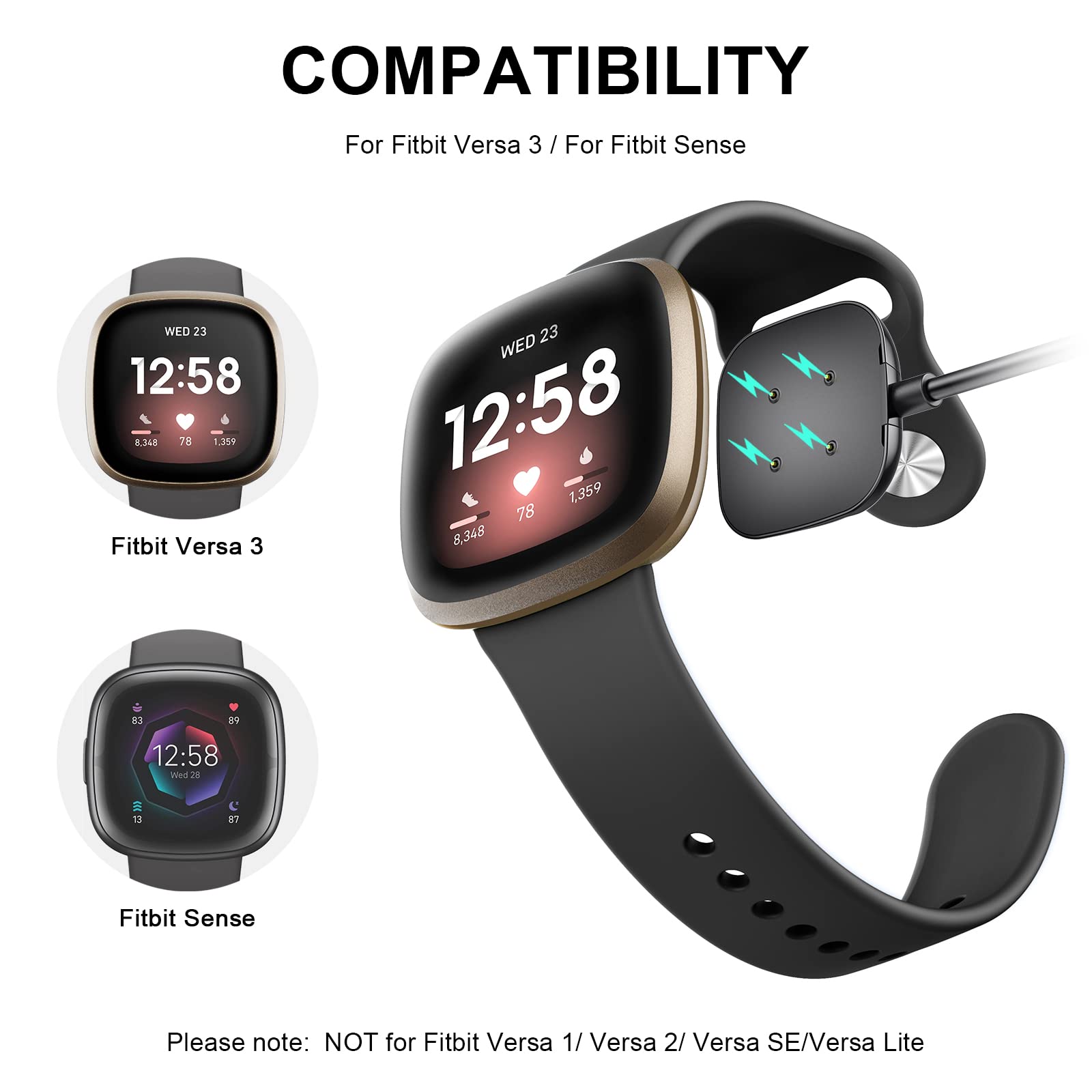 Yisica Replacement USB Charging Cable for Fitbit Sense 2 & Fitbit Sense (3.3ft/100cm) - Fast Charging Station Accessory for Home, Office, and Travel Use