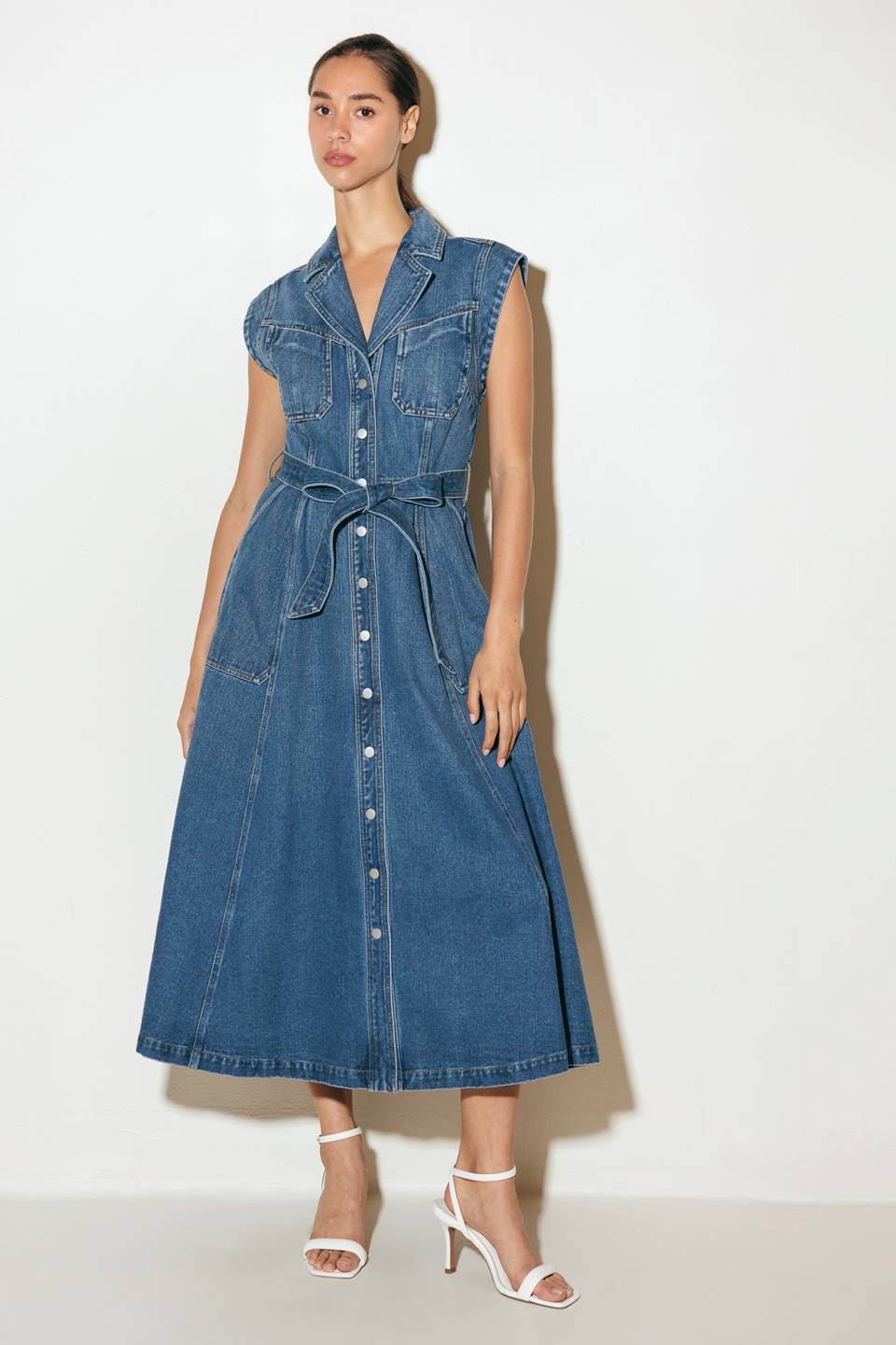 Ellery Washed Denim Midi Shirt Dress for Women | Casual & Office Wear | Perfect for Spring & Summer Outfits